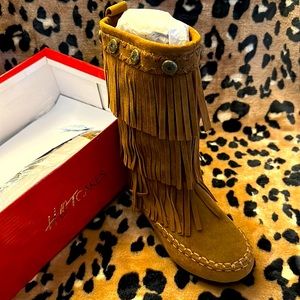 HOTCAKES FRINGE BOOTS (MOCCASINS) SIZE:9 BROWN